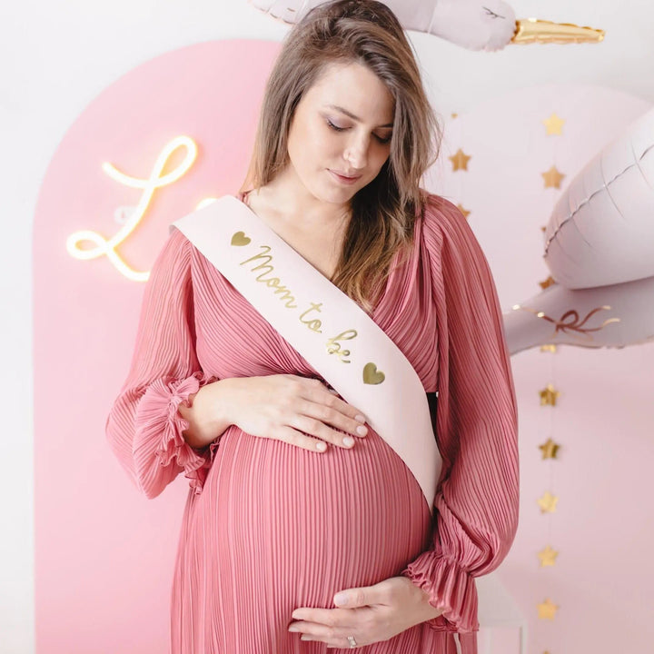 Mom To Be Sash - Pale Pink Baby Shower Ribbon - Light Pink Mother-To-Be - Mum To Be - Elegant Gender Announcement Accessory - Jolie Fete UK