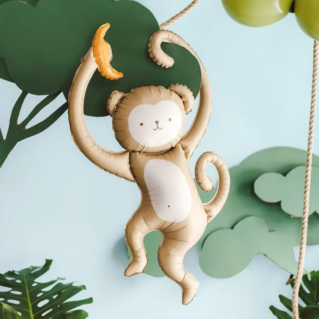 Monkey Balloon - Large Foil Balloon - Safari Birthday Decor - Jungle Animal Balloons - Wild One Party - Kids Party Balloon - Air Fill Only - Jolie Fete UK