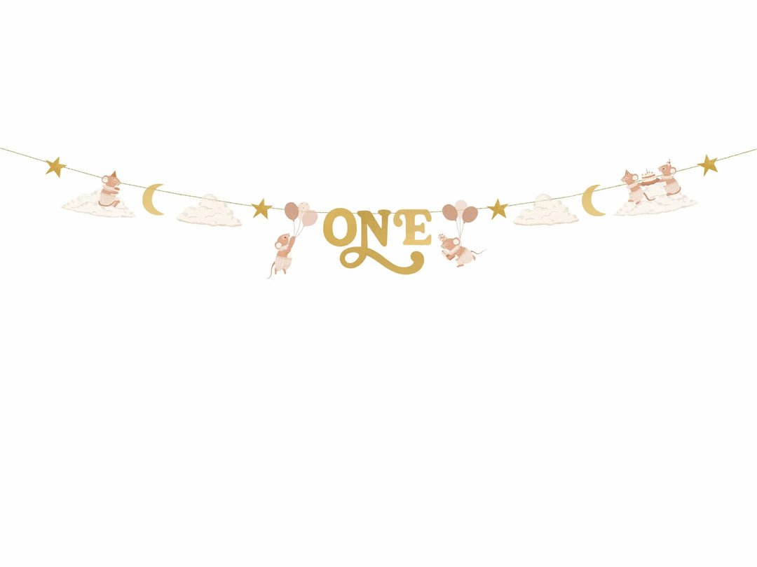 Mice ONE Birthday Banner - 1st Birthday Party Feature Wall Garland - One Little Mouse Party Supplies-First Birthday Toddler Milestone Decor - Jolie Fete UK