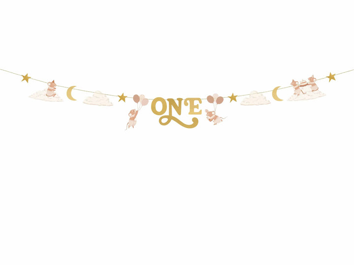 Mice ONE Birthday Banner - 1st Birthday Party Feature Wall Garland - One Little Mouse Party Supplies-First Birthday Toddler Milestone Decor - Jolie Fete UK