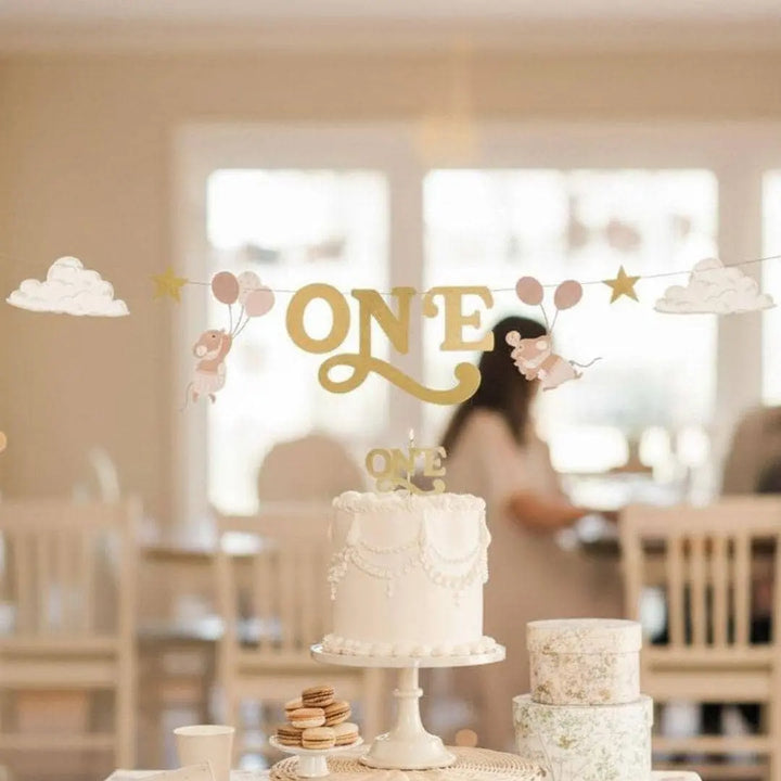 Mice ONE Birthday Banner - 1st Birthday Party Feature Wall Garland - One Little Mouse Party Supplies-First Birthday Toddler Milestone Decor - Jolie Fete UK
