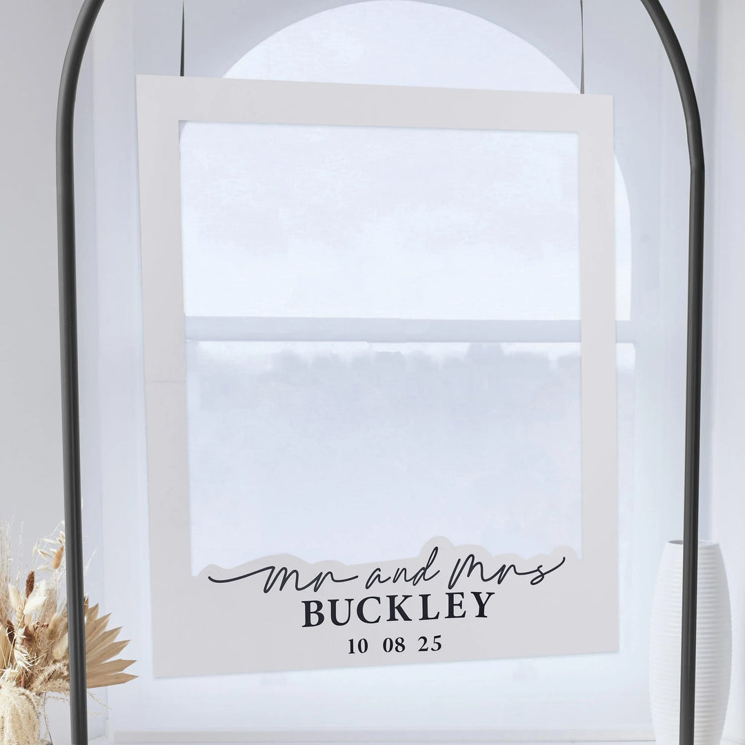 Mr & Mrs Wedding Photo Booth Frame - Black And White Monochrome Picture Frame - Customise With Your Name And Date - Minimalist Wedding - Jolie Fete UK