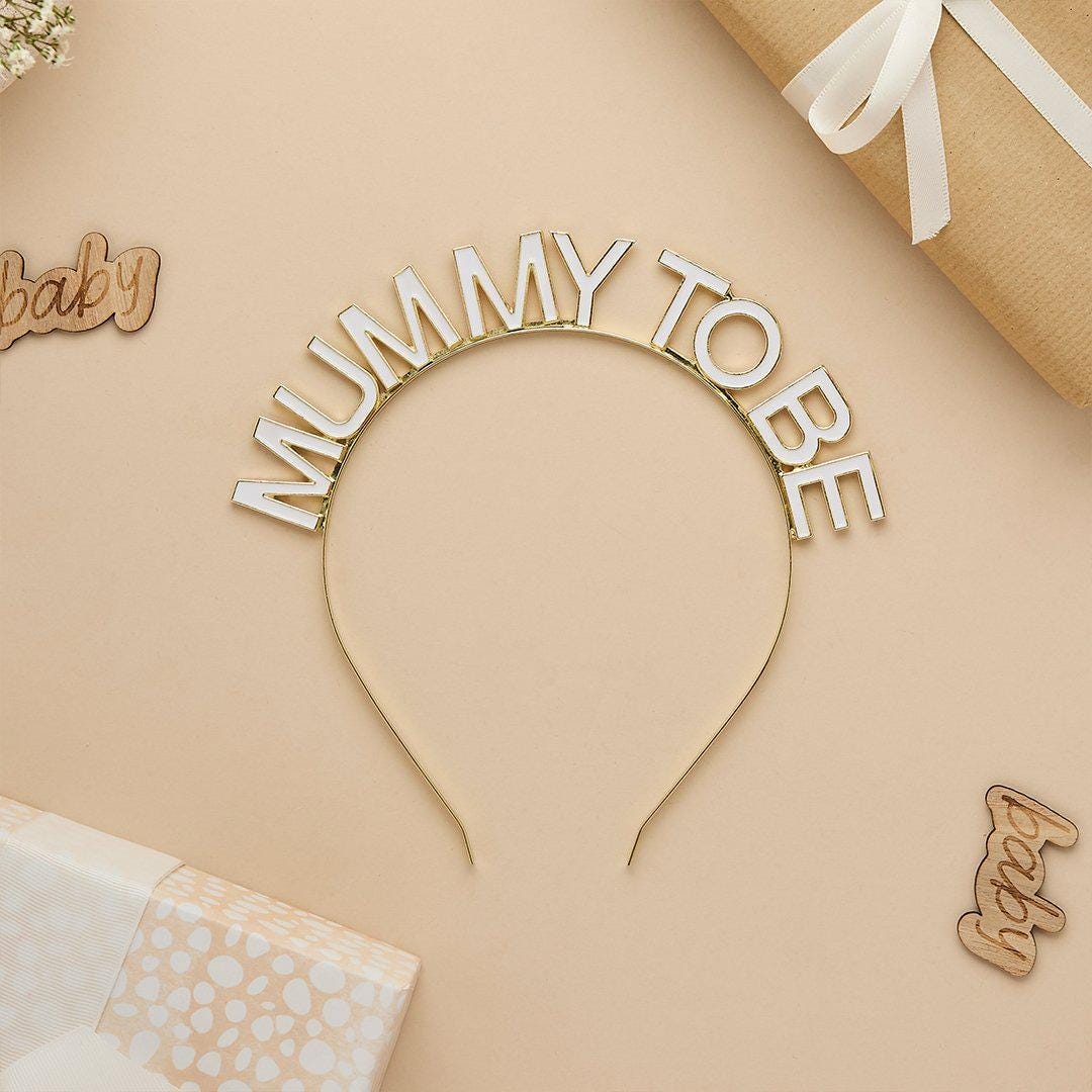 Mummy To Be Headband - Neutral Baby Shower Crown - Gold and White Enamel Headpiece - Gender Neutral Accessories - A Little Dream Collection - Jolie Fete UK