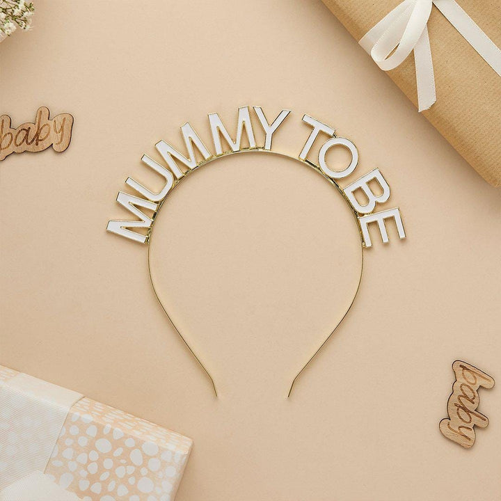 Mummy To Be Headband - Neutral Baby Shower Crown - Gold and White Enamel Headpiece - Gender Neutral Accessories - A Little Dream Collection - Jolie Fete UK