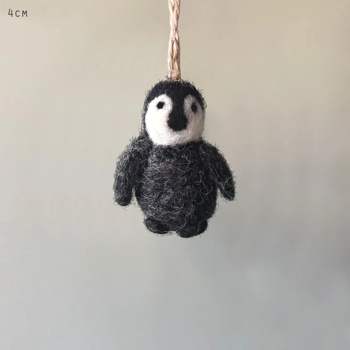 Needle Felted Mini Christmas Penguin - Wool Baby Penguin Tree Decoration - Christmas Tree Decorations - Black Wool Felt Penguin - Jolie Fete UK
