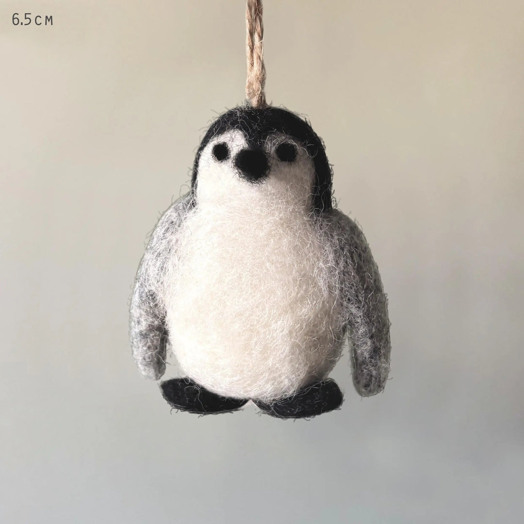 Needle Felted Christmas Penguin - Wool Penguin Tree Decoration - Christmas Tree Decorations - Black & White Wool Felt Penguin - Jolie Fete UK