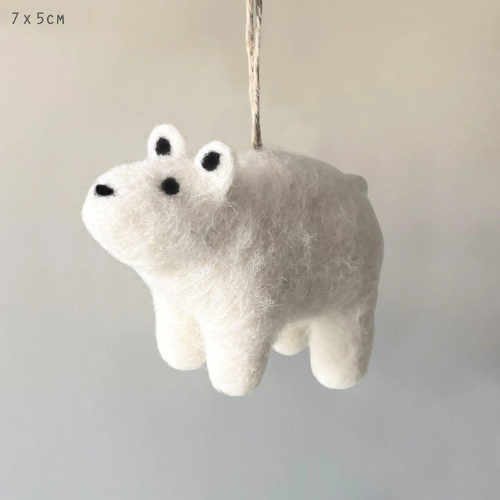 Needle Felted Christmas Polar Bear - Wool Polar Bear Tree Decoration - Christmas Tree Decorations - White Wool Felt Polar Bear - Jolie Fete UK