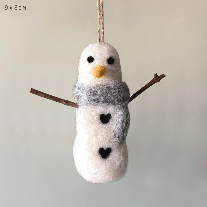Needle Felted Christmas Snowman - Wool Snowman Tree Decoration - Christmas Tree Decorations - White Wool Felt Snowman - Jolie Fete UK