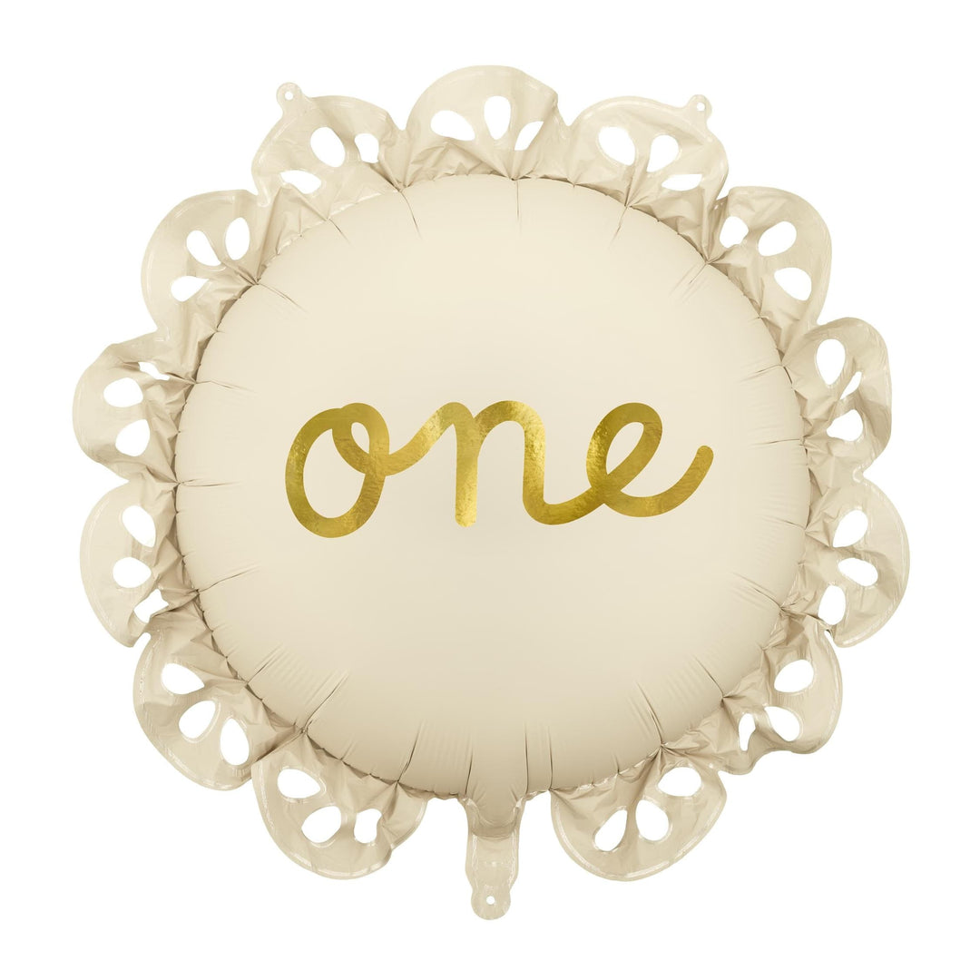 Number One 1st Birthday Balloon - Cream & Gold Scalloped Foil Balloon - Neutral First Birthday Decor - Ruffle Edge Party Prop -52cm Inflated - Jolie Fete UK