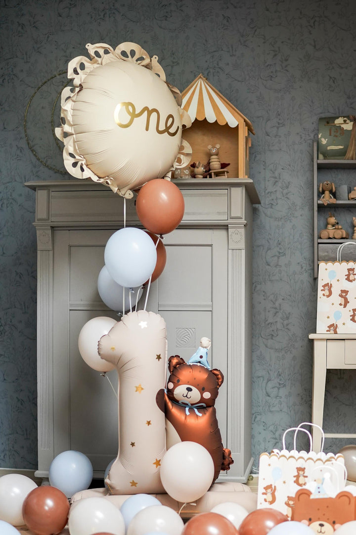 Number One 1st Birthday Balloon - Cream & Gold Scalloped Foil Balloon - Neutral First Birthday Decor - Ruffle Edge Party Prop -52cm Inflated - Jolie Fete UK