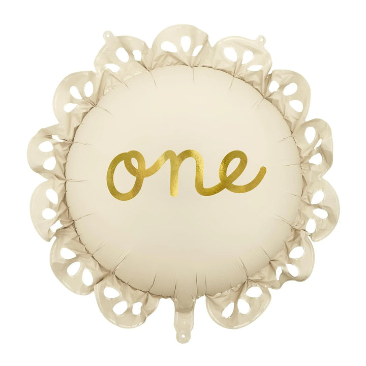 Number One 1st Birthday Balloon - Cream & Gold Scalloped Foil Balloon - Neutral First Birthday Decor - Ruffle Edge Party Prop -52cm Inflated - Jolie Fete UK
