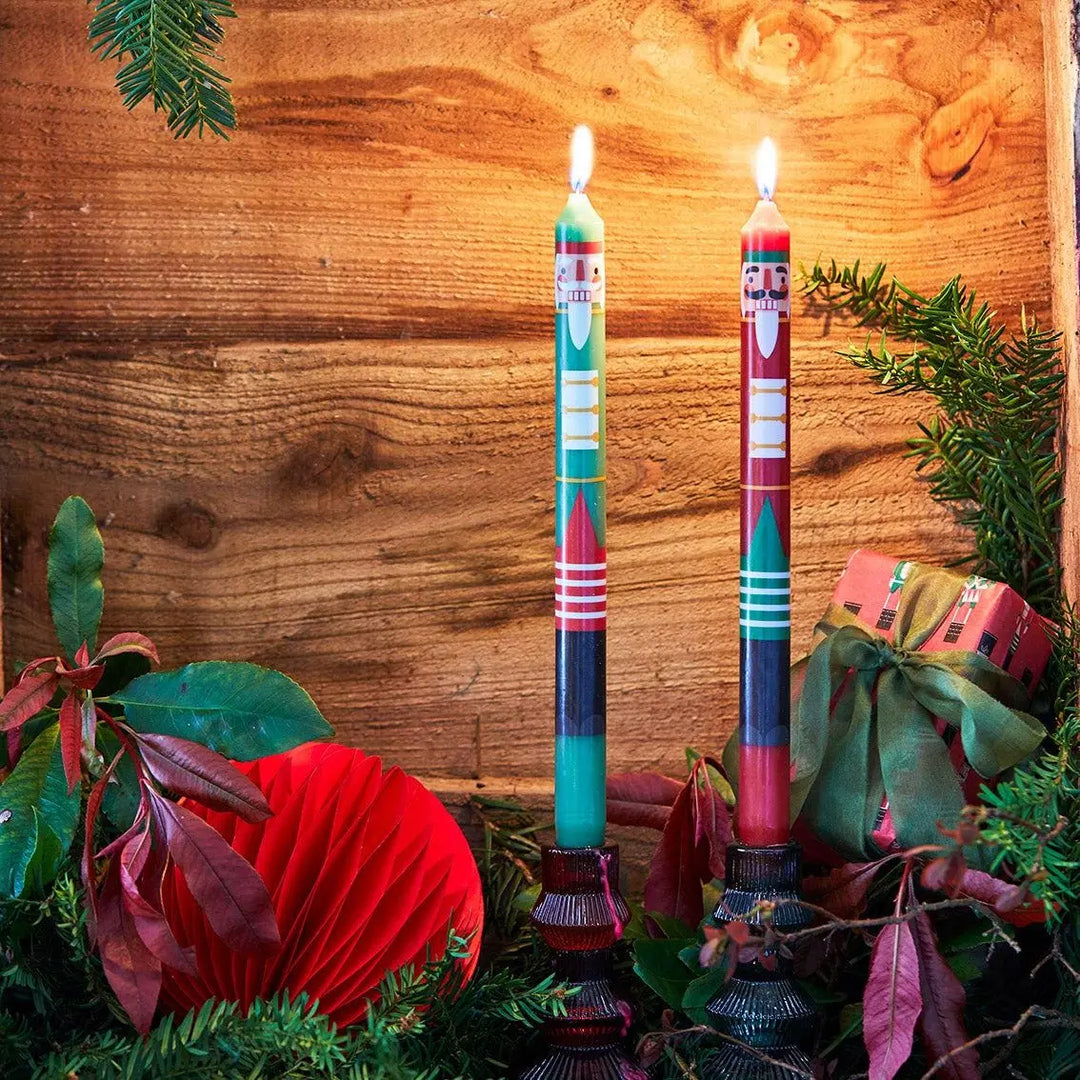 Nutcracker Red & Green Christmas Dinner Candles - Pack Of 2