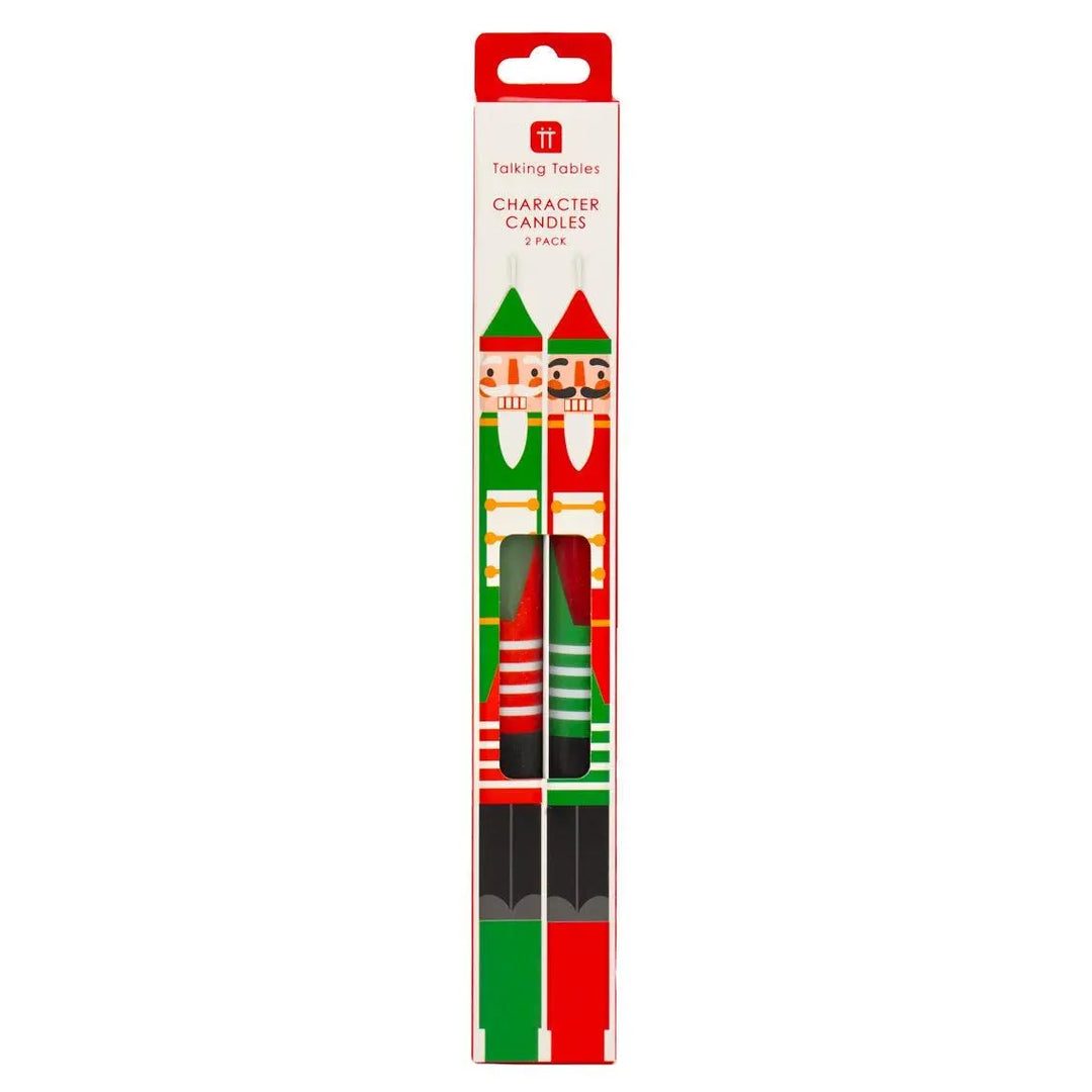 Nutcracker Red & Green Christmas Dinner Candles - Pack Of 2