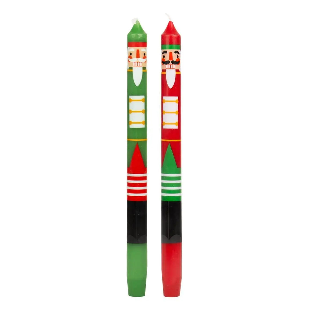 Nutcracker Red & Green Christmas Dinner Candles - Pack Of 2