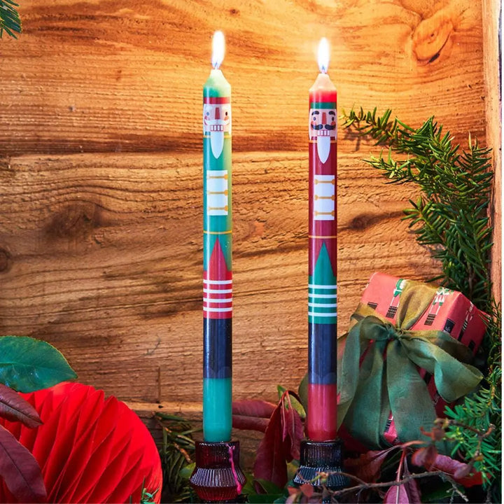 Nutcracker Red & Green Christmas Dinner Candles - Pack Of 2