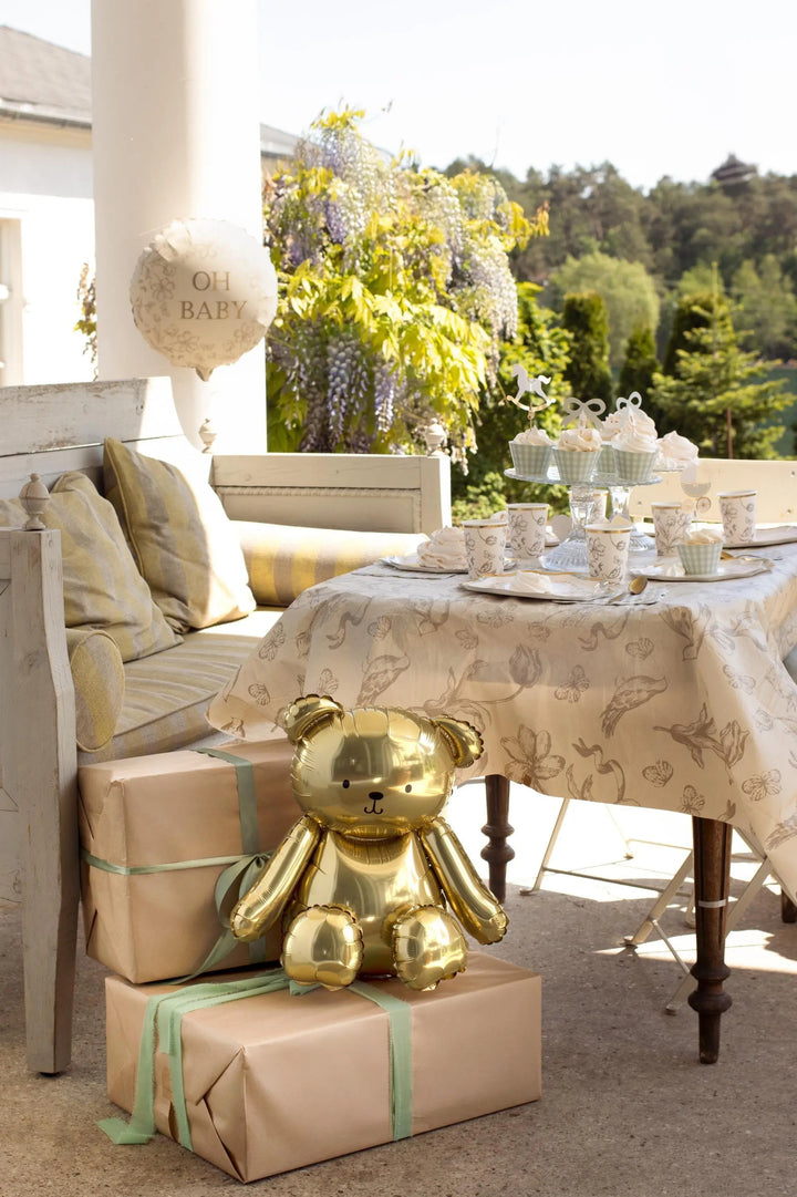 Oh Baby Balloon - Cream, Gold & Floral Round Foil Baby Shower Balloon - Air or Helium - Jolie Fete UK