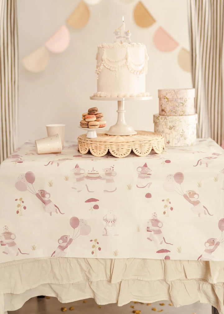 Mouse Paper Table Cover - One Little Mouse 1st Birthday Party Tablecloth - Mice Party Table Decorations - Neutral Table Decor - 180x120cm - Jolie Fete UK