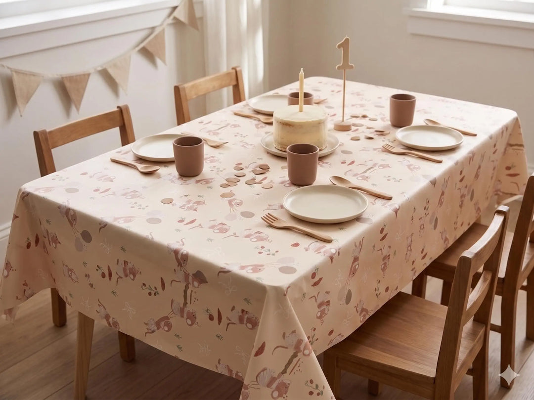 Mouse Paper Table Cover - One Little Mouse 1st Birthday Party Tablecloth - Mice Party Table Decorations - Neutral Table Decor - 180x120cm - Jolie Fete UK