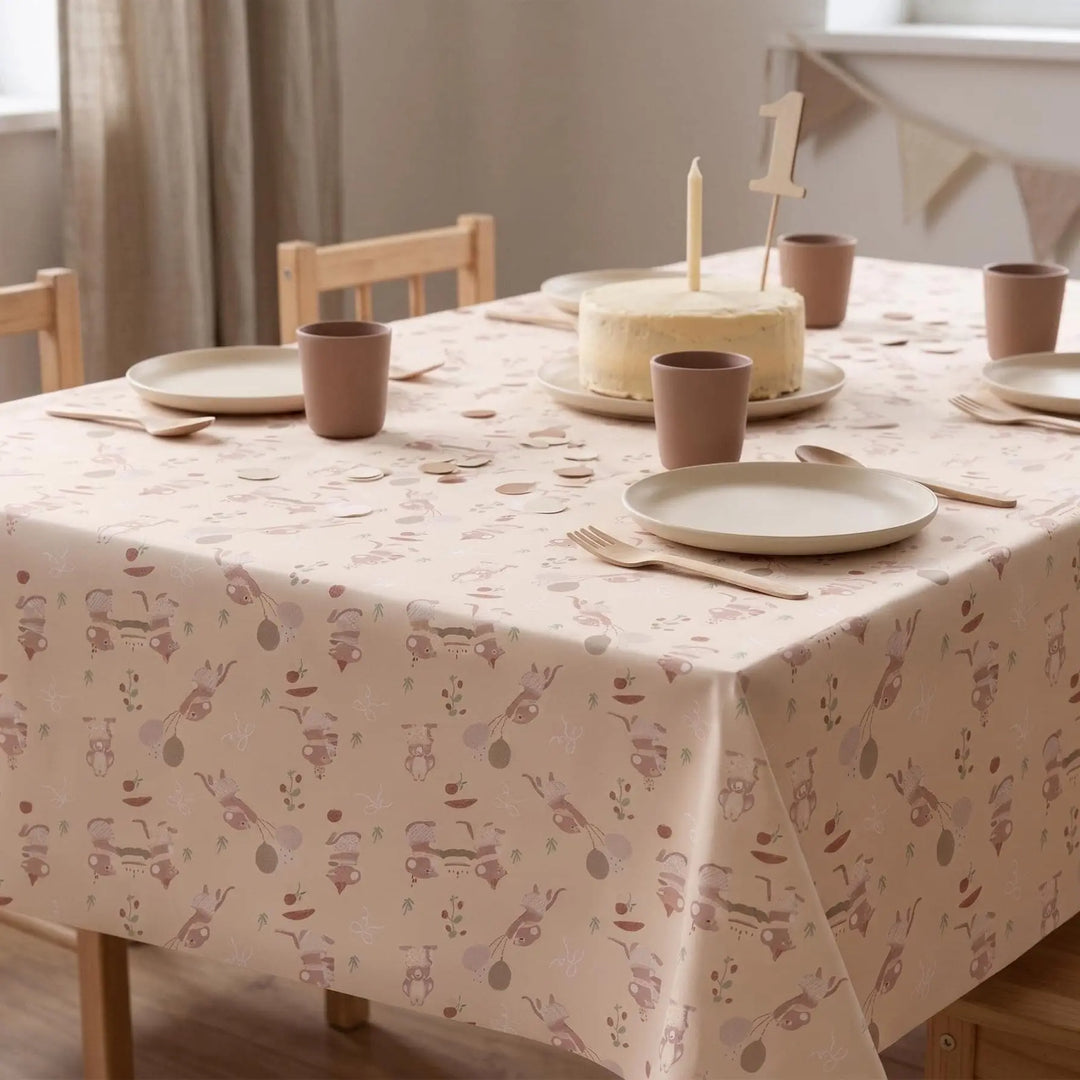 Mouse Paper Table Cover - One Little Mouse 1st Birthday Party Tablecloth - Mice Party Table Decorations - Neutral Table Decor - 180x120cm - Jolie Fete UK