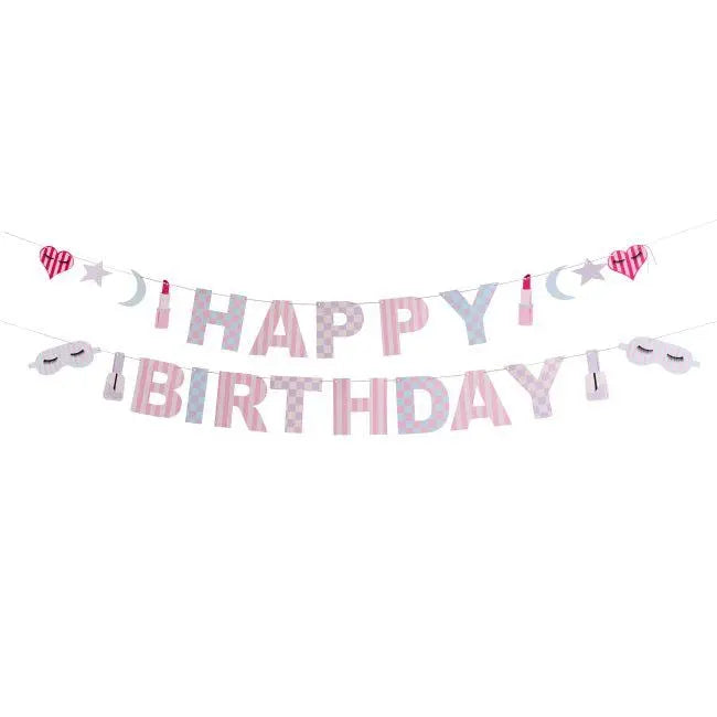 Happy Birthday Banner - Pamper Party Card Bunting - Pink & Lilac Spa Party Decoration - Birthday Garland Sign - Girls Birthday Party -2 x 2m - Jolie Fete UK
