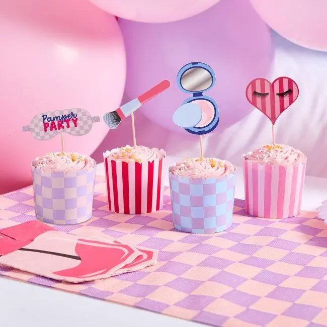 Pamper Party Food Picks & Food Cup Set - Make Up Party Cake Cupcake Cases - Makeup Themed Treat Cups - Girls Birthday Spa Party - Pack of 12 - Jolie Fete UK