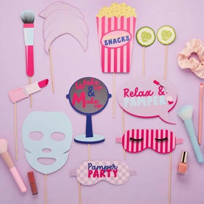 Pamper Party Photo Props - Sleepover Party Props - Spa Party Selfie Props - Girls Pamper Party Decorations - Photo Booth Props - Pack of 11 - Jolie Fete UK
