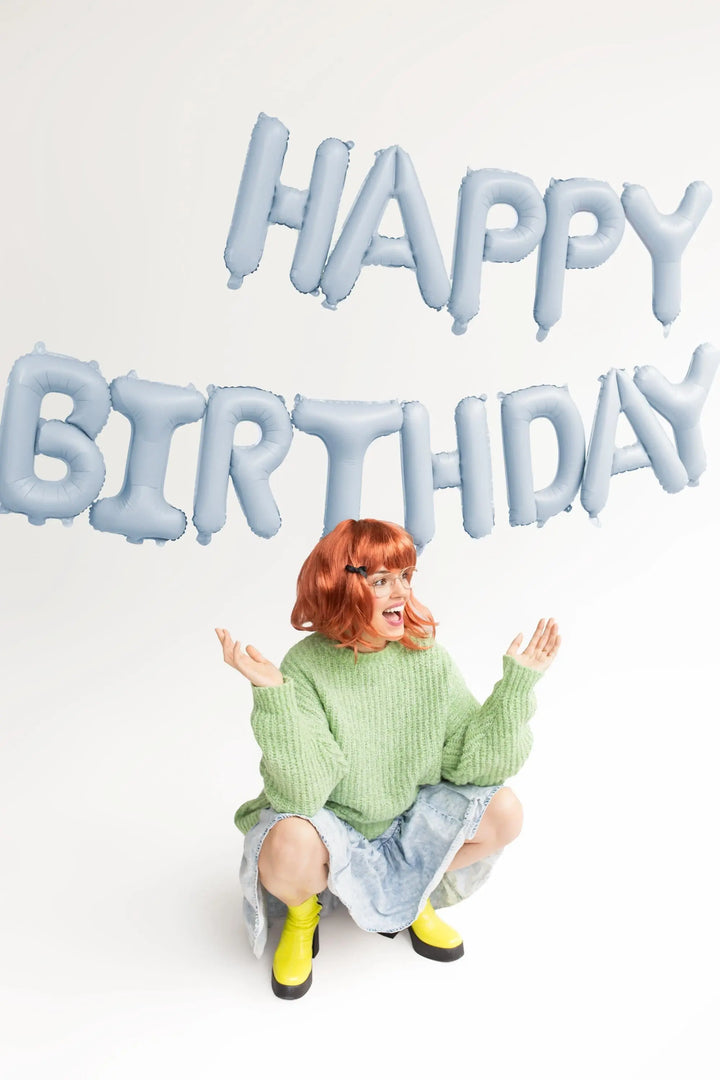 Pastel Blue Happy Birthday Balloons - Baby Blue Balloon - Light Blue Birthday Party Decor - Jolie Fete UK