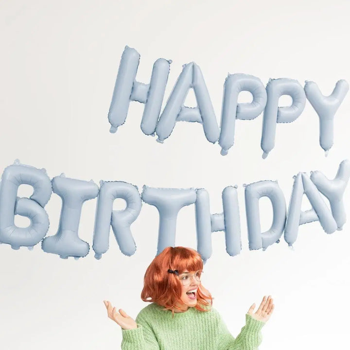 Pastel Blue Happy Birthday Balloons - Baby Blue Balloon - Light Blue Birthday Party Decor - Jolie Fete UK