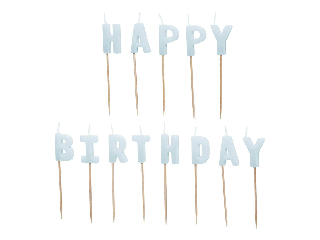 Pastel Blue Happy Birthday Cake Candles - Baby Blue Cake Decorations - Light Blue Birthday Party Decor - Jolie Fete UK
