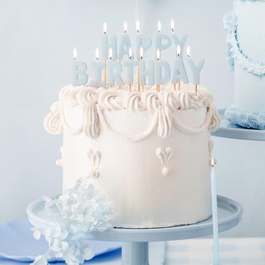 Pastel Blue Happy Birthday Cake Candles - Baby Blue Cake Decorations - Light Blue Birthday Party Decor - Jolie Fete UK