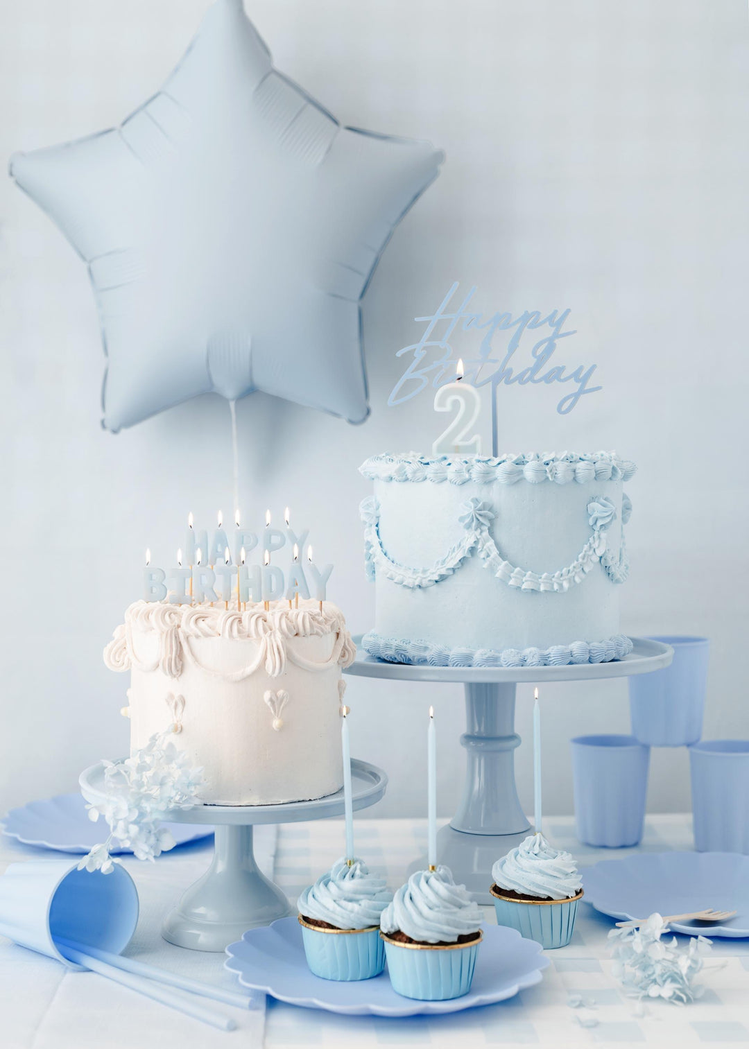 Pastel Blue Happy Birthday Cake Candles - Baby Blue Cake Decorations - Light Blue Birthday Party Decor - Jolie Fete UK