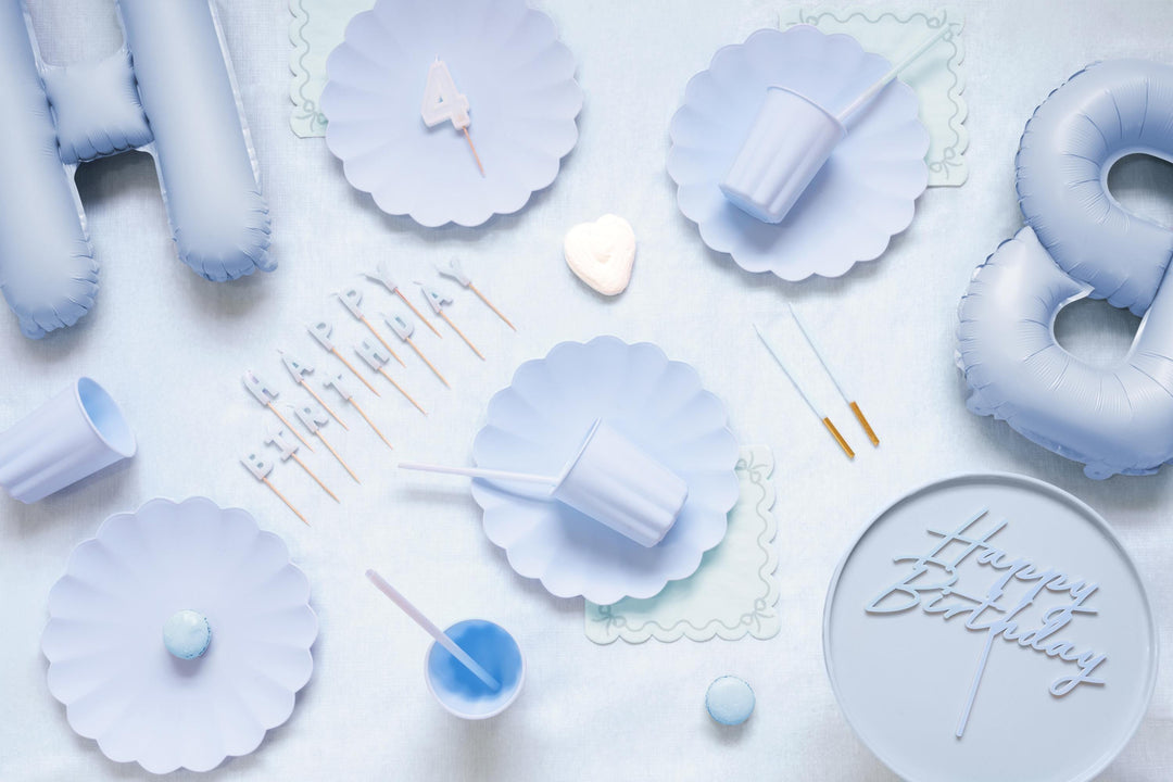 Pastel Blue Happy Birthday Cake Candles - Baby Blue Cake Decorations - Light Blue Birthday Party Decor - Jolie Fete UK