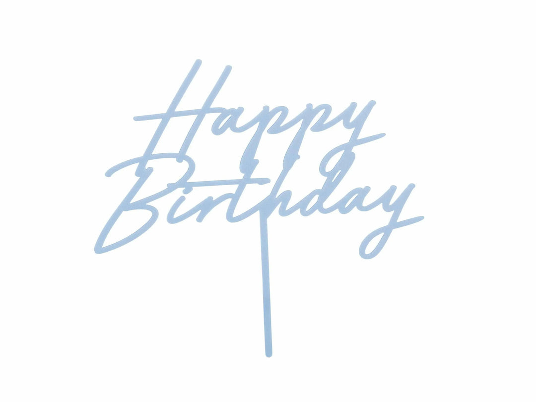 Pastel Blue Happy Birthday Cake Topper - Reusable Misty Blue Cake Decoration - Light Blue Birthday Party Decor - Jolie Fete UK