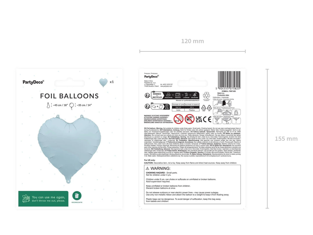Pastel Blue Heart Balloon - Baby Blue Foil Balloon - Light Blue Birthday Party Decorations - Heart Shaped Balloon - Baby Shower Balloon - Jolie Fete UK