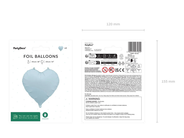 Pastel Blue Heart Balloon - Baby Blue Foil Balloon - Light Blue Birthday Party Decorations - Heart Shaped Balloon - Baby Shower Balloon - Jolie Fete UK