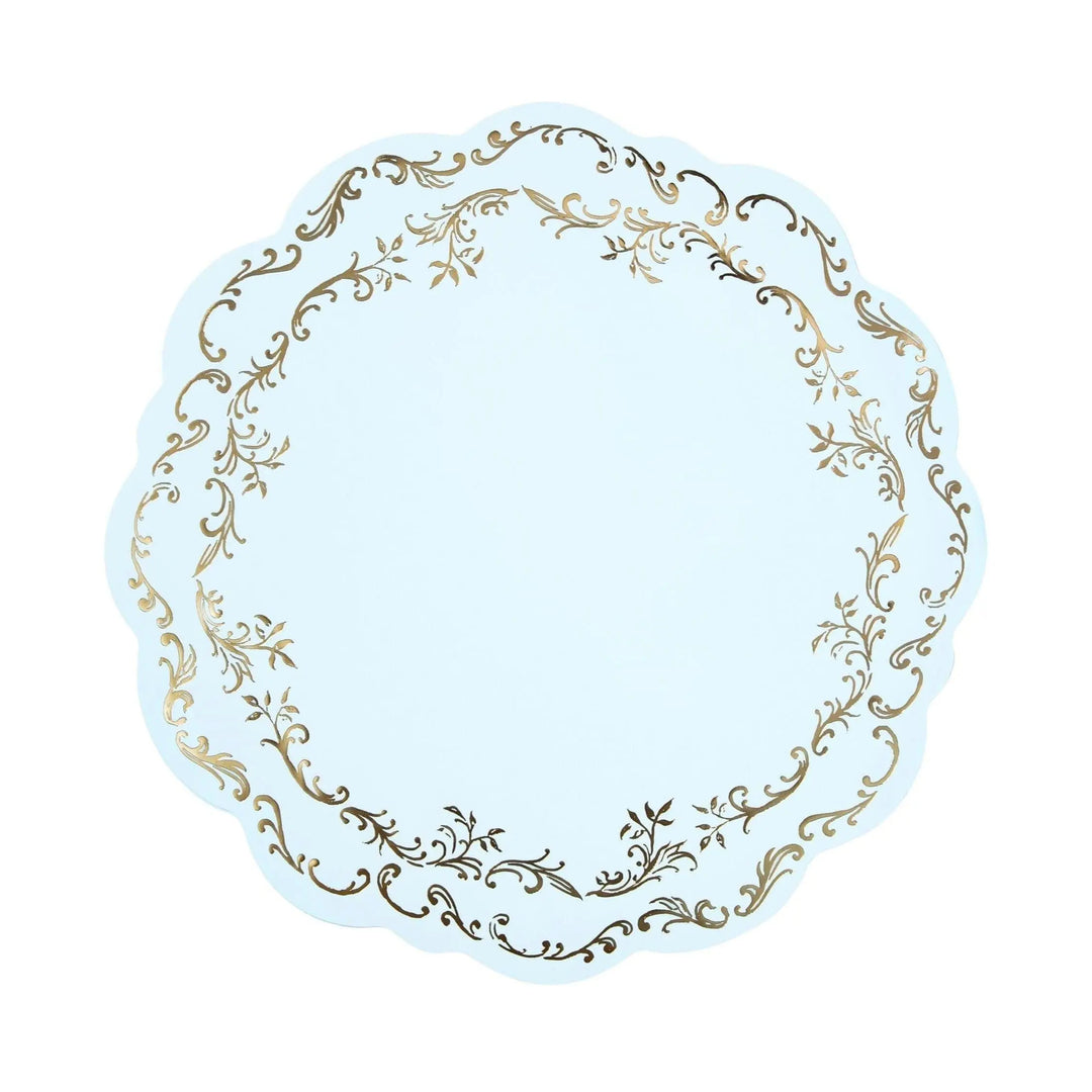 Pastel Blue Place Mats - Paper Blue & Gold Disposable Table Mats - Light Blue Birthday Party Tableware And Decorations - Pack of 6 - Jolie Fete UK