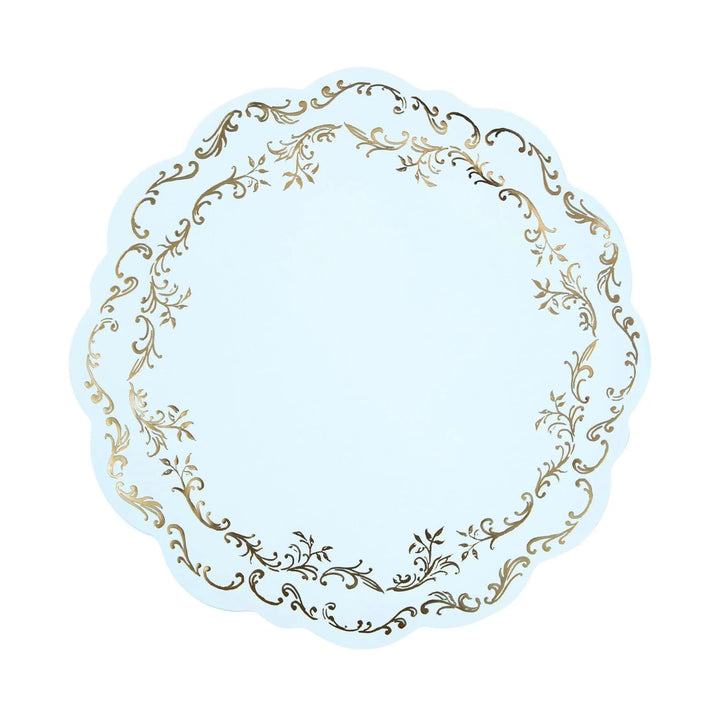Pastel Blue Place Mats - Paper Blue & Gold Disposable Table Mats - Light Blue Birthday Party Tableware And Decorations - Pack of 6 - Jolie Fete UK