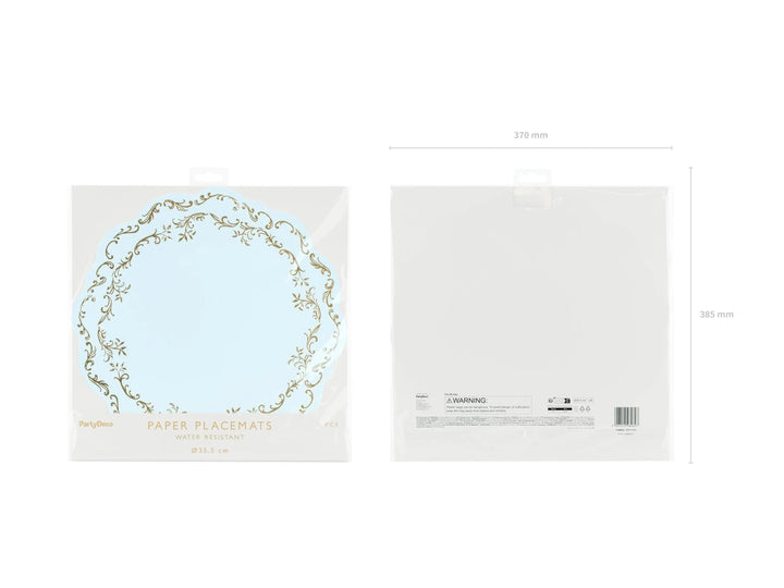 Pastel Blue Place Mats - Paper Blue & Gold Disposable Table Mats - Light Blue Birthday Party Tableware And Decorations - Pack of 6 - Jolie Fete UK