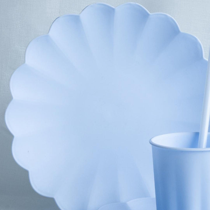 Pastel Blue Reusable Plates - Baby Blue Party Plates - Light Blue Birthday Party Decorations - Picnic Plastic Plates - Pack Of 4 - Jolie Fete UK