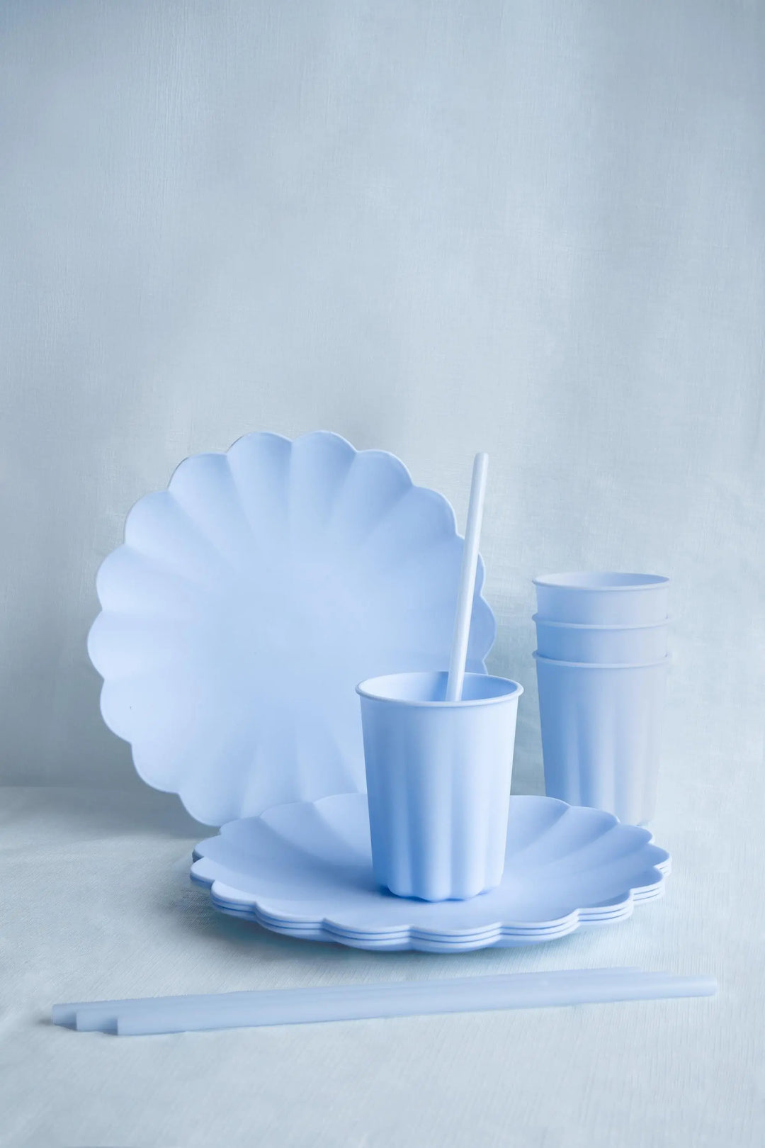 Pastel Blue Reusable Plates - Baby Blue Party Plates - Light Blue Birthday Party Decorations - Picnic Plastic Plates - Pack Of 4 - Jolie Fete UK