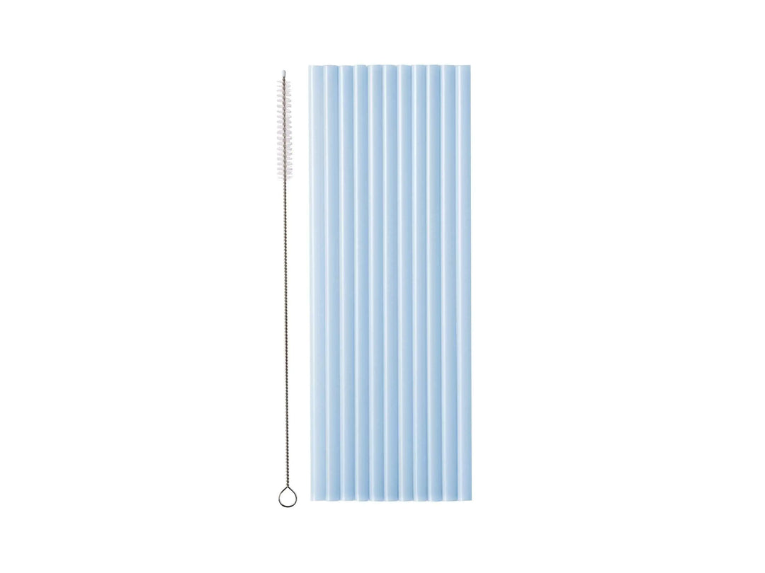 Pastel Blue Reusable Straws - Baby Blue Party Straws - Light Blue Birthday Party Tableware - Reusable Plastic Straws With Brush - Pack Of 12 - Jolie Fete UK