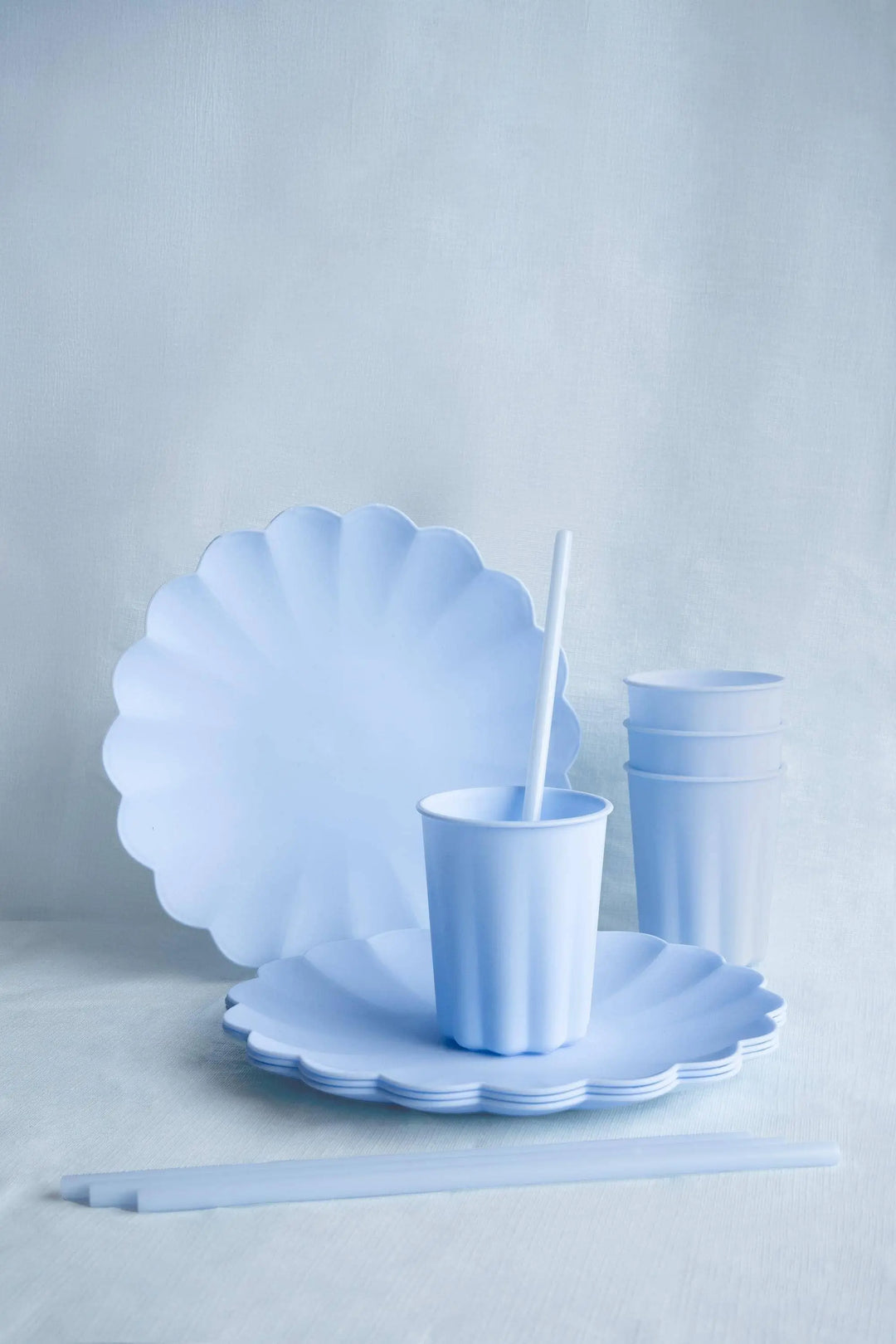 Pastel Blue Reusable Straws - Baby Blue Party Straws - Light Blue Birthday Party Tableware - Reusable Plastic Straws With Brush - Pack Of 12 - Jolie Fete UK