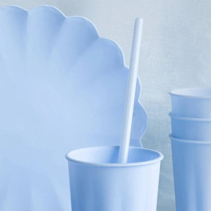 Pastel Blue Reusable Straws - Baby Blue Party Straws - Light Blue Birthday Party Tableware - Reusable Plastic Straws With Brush - Pack Of 12 - Jolie Fete UK