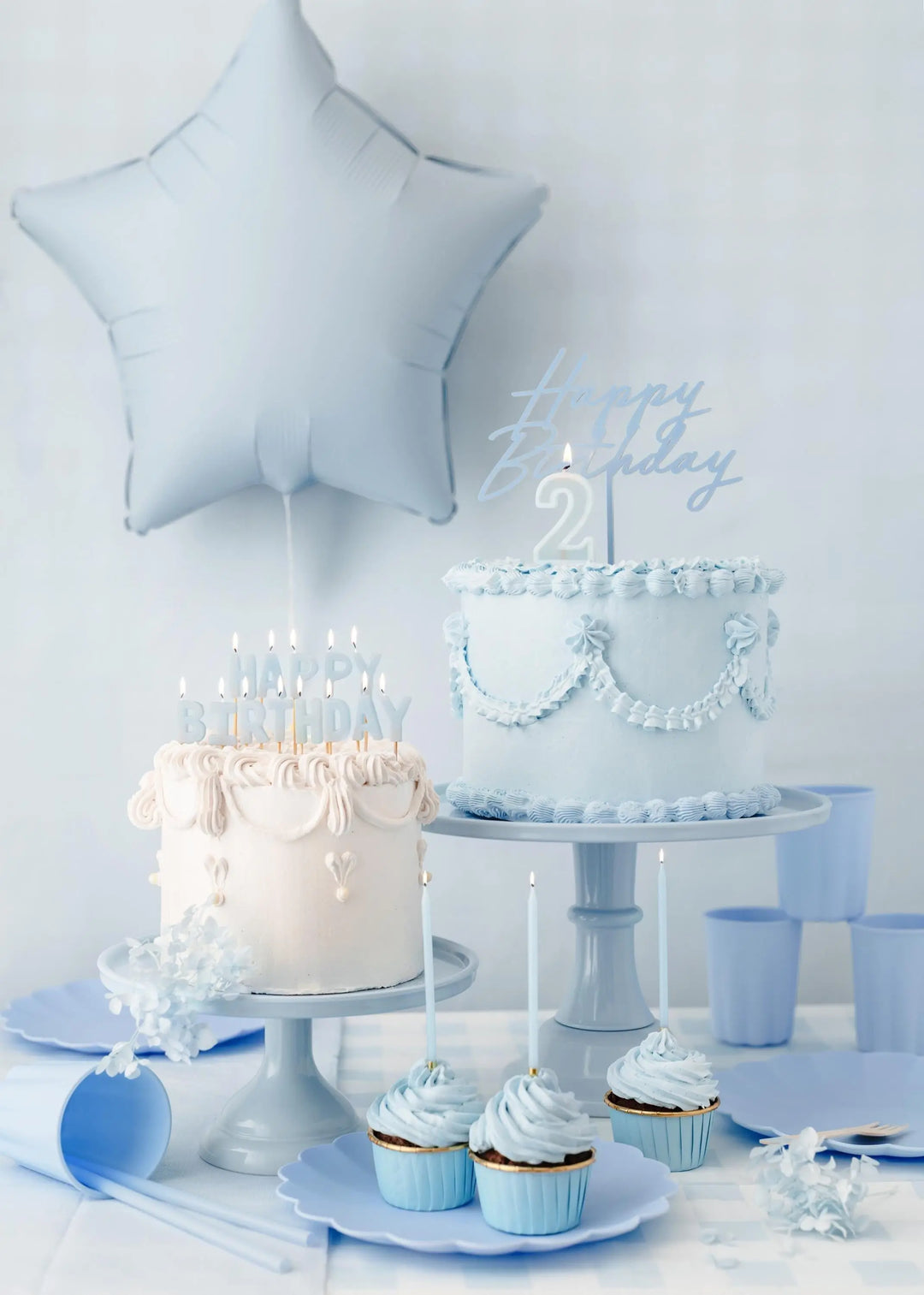 Pastel Blue Reusable Straws - Baby Blue Party Straws - Light Blue Birthday Party Tableware - Reusable Plastic Straws With Brush - Pack Of 12 - Jolie Fete UK