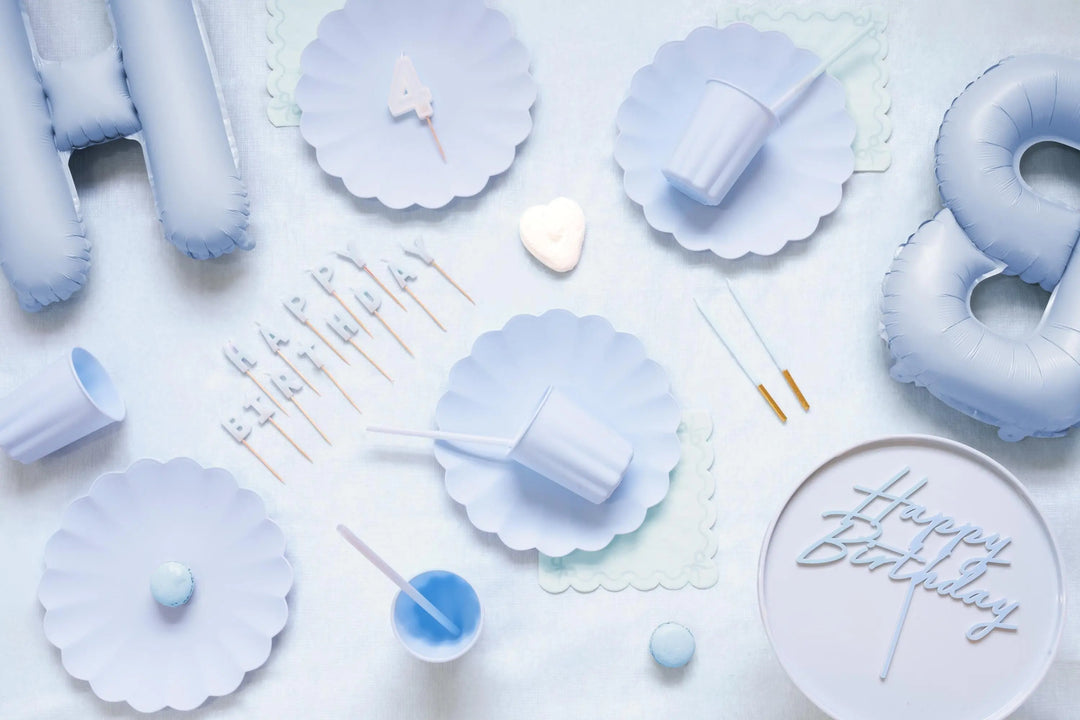 Pastel Blue Reusable Straws - Baby Blue Party Straws - Light Blue Birthday Party Tableware - Reusable Plastic Straws With Brush - Pack Of 12 - Jolie Fete UK