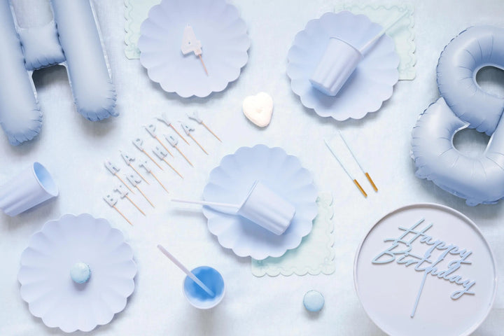 Pastel Blue Reusable Straws - Baby Blue Party Straws - Light Blue Birthday Party Tableware - Reusable Plastic Straws With Brush - Pack Of 12 - Jolie Fete UK