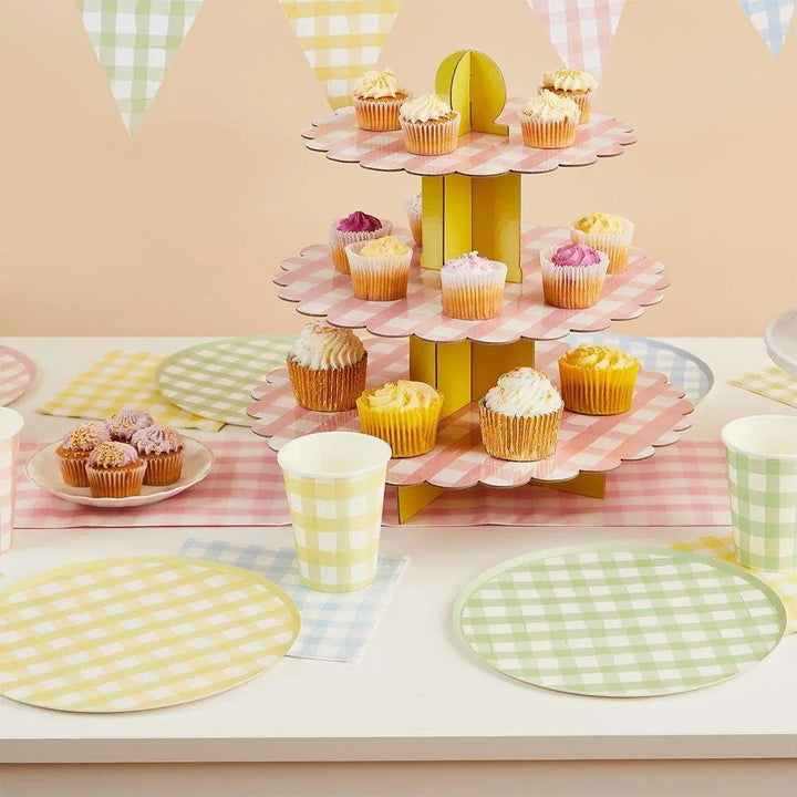 Pastel Gingham Bunting - Card Pennant Garland - Mixed Checkered Summer Party Decor - Garden BBQ, Hen Party, Baby Shower Decorations - 2.5m - Jolie Fete UK