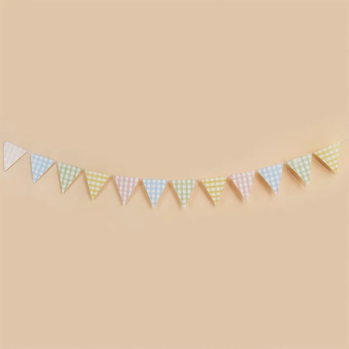 Pastel Gingham Bunting - Card Pennant Garland - Mixed Checkered Summer Party Decor - Garden BBQ, Hen Party, Baby Shower Decorations - 2.5m - Jolie Fete UK