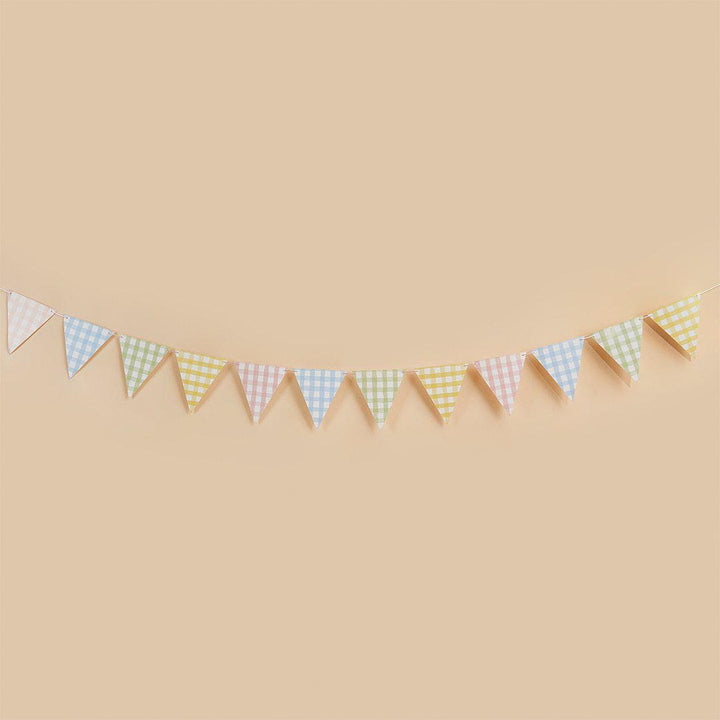 Pastel Gingham Bunting - Card Pennant Garland - Mixed Checkered Summer Party Decor - Garden BBQ, Hen Party, Baby Shower Decorations - 2.5m - Jolie Fete UK