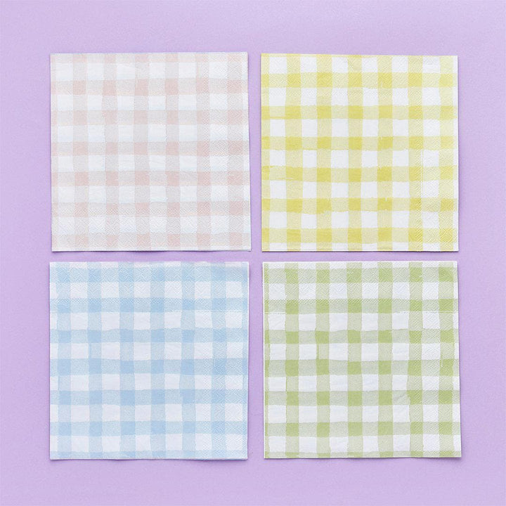 Pastel Gingham Paper Napkins - Checkered Design - Summer Garden Party, Picnic BBQ, Hen Party Decor -Birthday Party Decor-4 Colours-Pack Of 8 - Jolie Fete UK